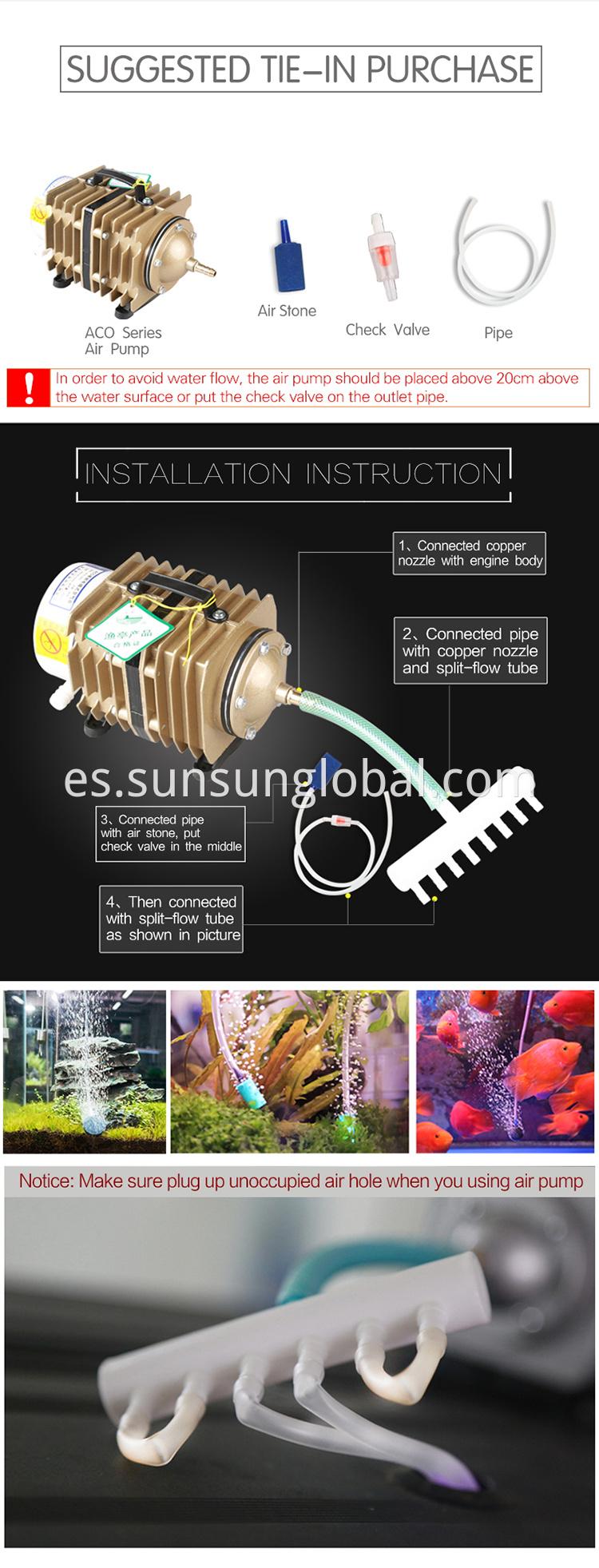 Accesorios de acuario de Sunsun Bomba de compresor de aire magnético para piscicultura